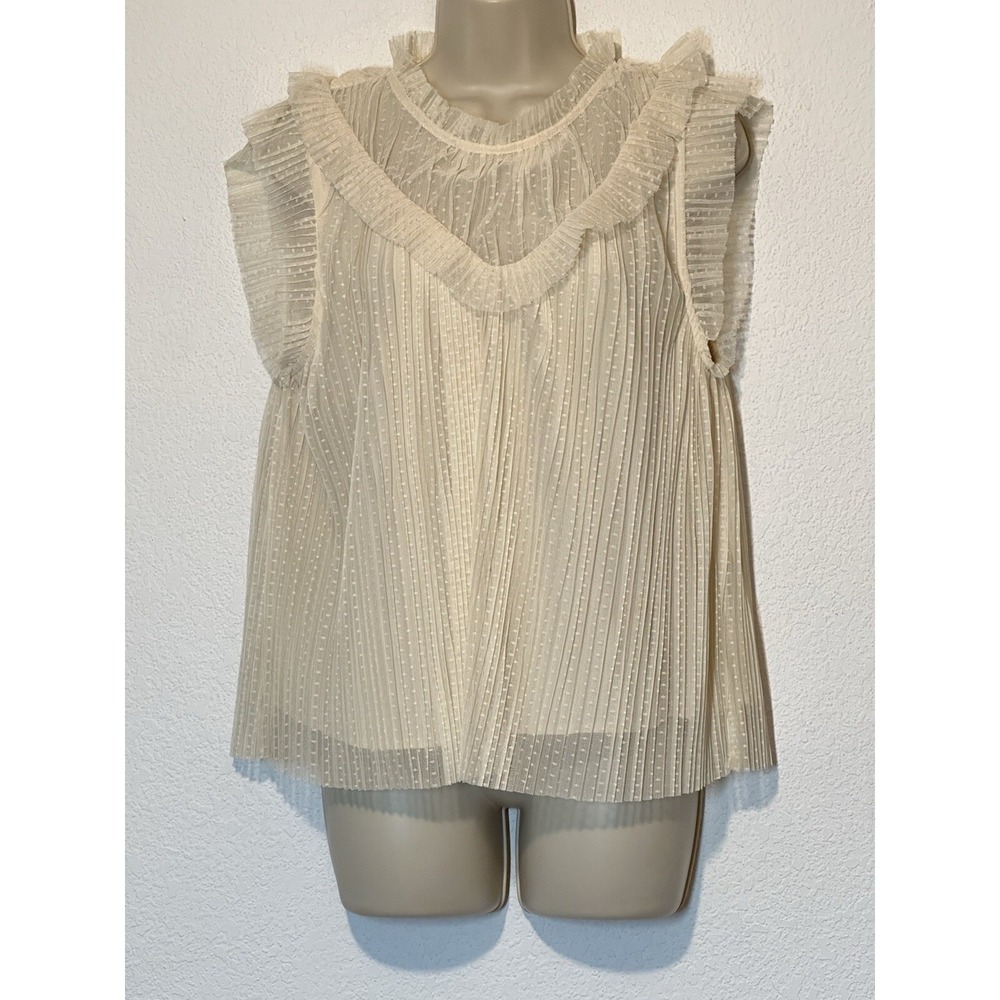 New Womens L Ivory Top Cap Ruffled Sleeve Coquette Edwardian Feminine